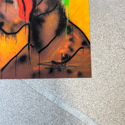 Slawn 2026 Rodman Print is a high-quality A5 print bought at a Rolex event featuring Slawn, showing a crying portrait of Dennis Rodman in Slawn's signature style against a yellow background. It carries Slawn's signature in the bottom right, with the original artwork painted in 2025.