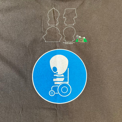 South Park 2008 Timmy “I’m Special” Tee features a grey T-shirt with a front graphic of Timmy’s face above a blue bar with white “I’m Special” text. The back features a blue and white wheelchair-accessibility sign graphic and 4 main characters white outlines with small 2008 licensing and Comedy Central details printed underneath.