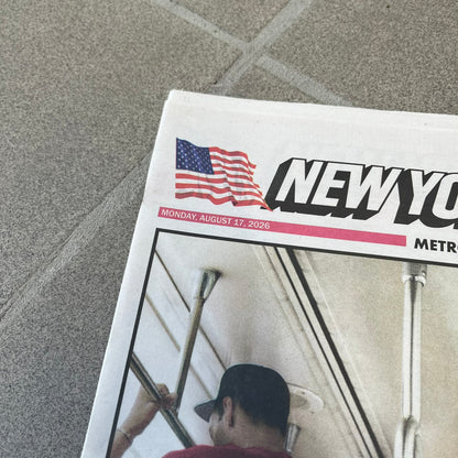 Supreme New York Post Newspaper “Late City Final Edition” from Fall/Winter 2026, released on August 17th, 2026. Features the features a religious statue with iconic Supreme box logo printed on it. On the back there's a "Deliver US From Evil". Includes the full original newspaper, with only the cover designed by Supreme.