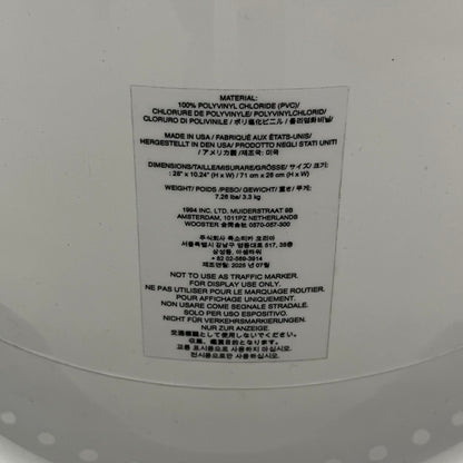 The Supreme Traffic Cone FW25 White features a clean white PVC body with a classic red Supreme box logo on the lower front. Designed for display purposes only, it sits on a black base and is not intended for use as a functional traffic marker. Released on October 16, 2025.
