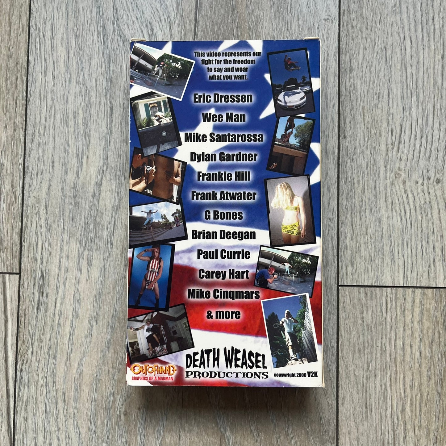 The People Vs. Porn Star is a 22-minute VHS video released in 2000 by Porn Star Skateboards in the United States. The tape features a mix of skate footage, live concert clips with featured artists, staged vignettes, and an on-camera segment with Sean “Vader” Murphy discussing the media attention surrounding the brand at the time. Original cover art includes the subtitle text “Not a Porn flick despite effort made and footage obtained” printed along the bottom.