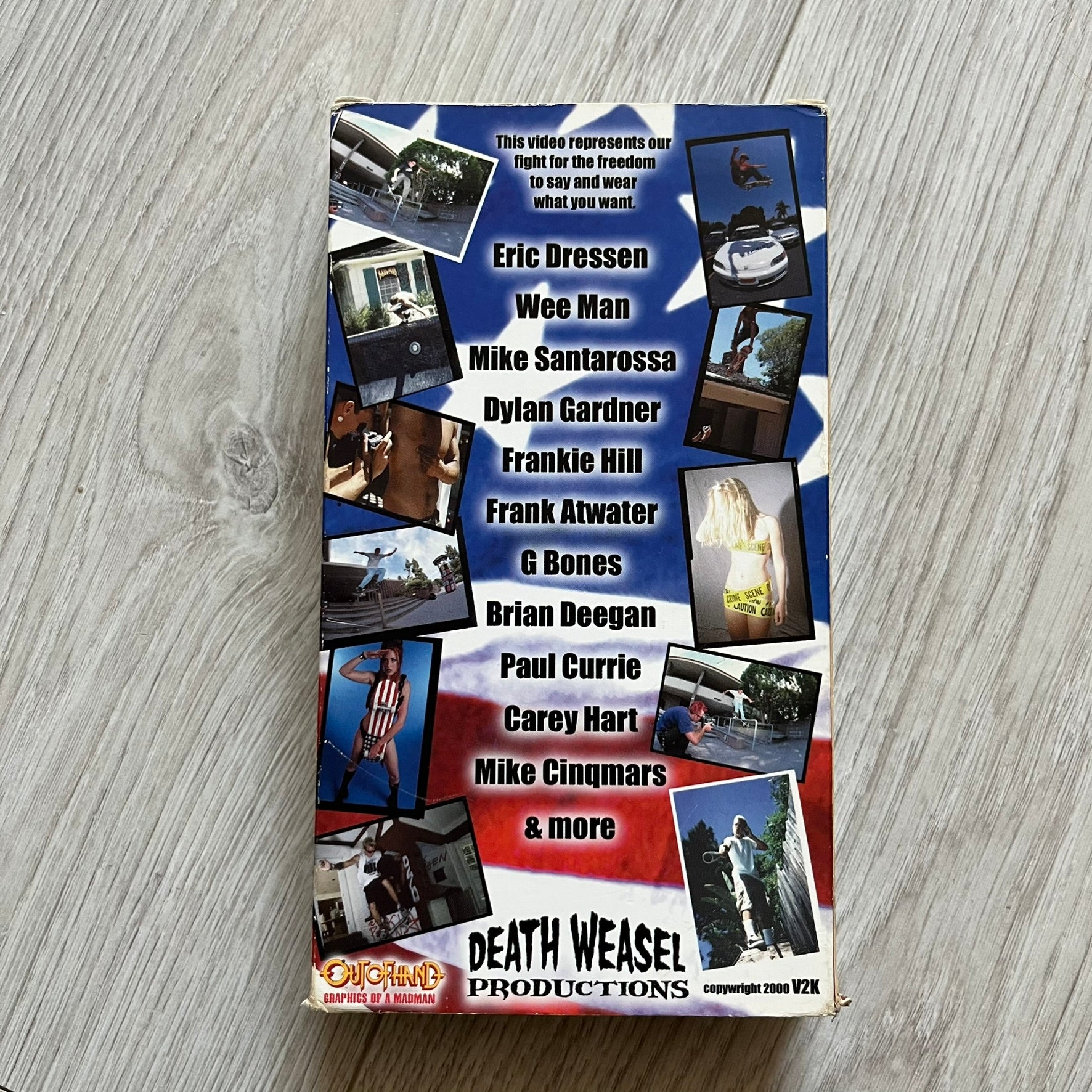 The People Vs. Porn Star is a 22-minute VHS video released in 2000 by Porn Star Skateboards in the United States. The tape features a mix of skate footage, live concert clips with featured artists, staged vignettes, and an on-camera segment with Sean “Vader” Murphy discussing the media attention surrounding the brand at the time. Original cover art includes the subtitle text “Not a Porn flick despite effort made and footage obtained” printed along the bottom.