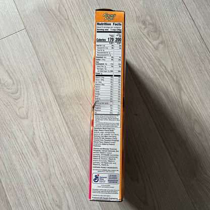 Travis Scott x Reese’s Puffs Cereal released in 2019 as a collaboration between Travis Scott and General Mills. The limited-edition box features the rapper on the front with his arms spread behind a bowl of Reese’s Puffs, and an action figure graphic on the back with the Cactus Jack logo. Originally sold at Target and Walmart, this collector’s item is not fit for human consumption.