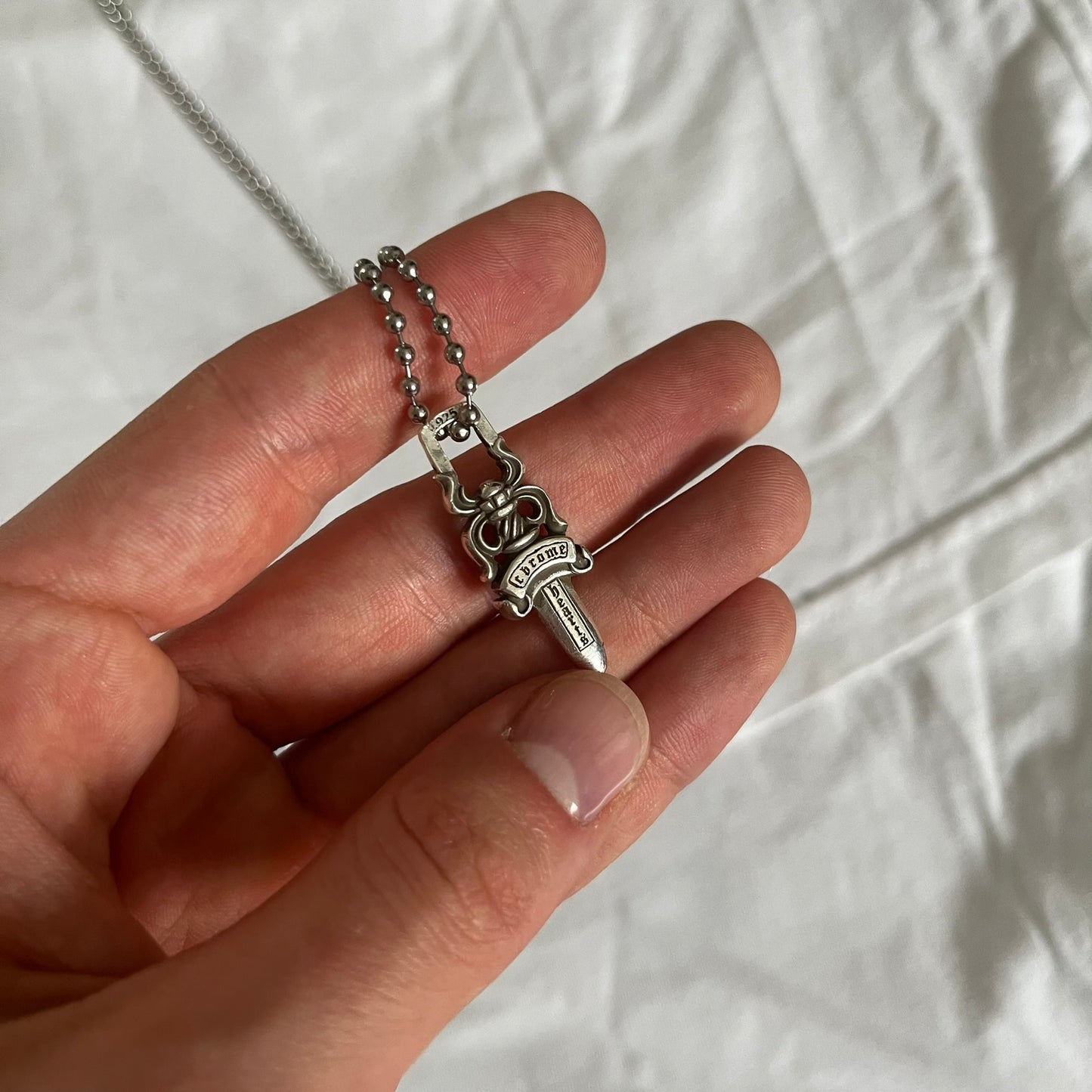 chrome hearts dagger zipper silver ball necklace clear